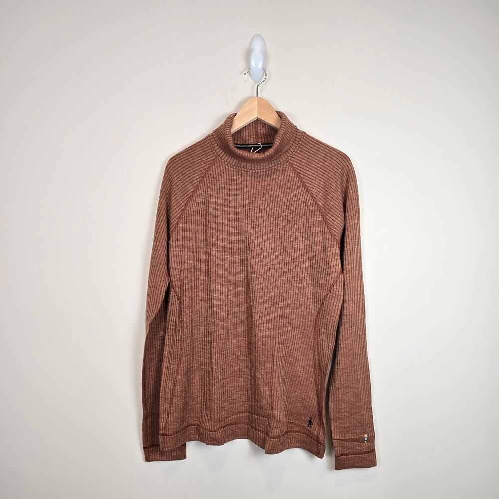 Smartwool Womens Size XL Thermal Merino Rib Turtleneck Top Pecan Brown Heather